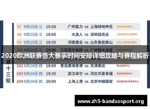 2020欧洲联赛各大赛事时间安排详细攻略与赛程解析
